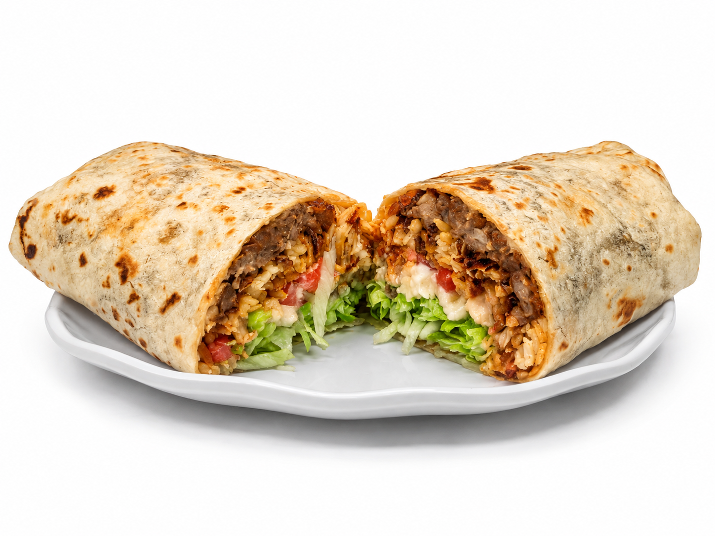 Burrito cut open to show the filling